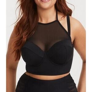 Torrid Bikini Top Underwired Push Up High Neck Bustier Black Swim Beachy Summer